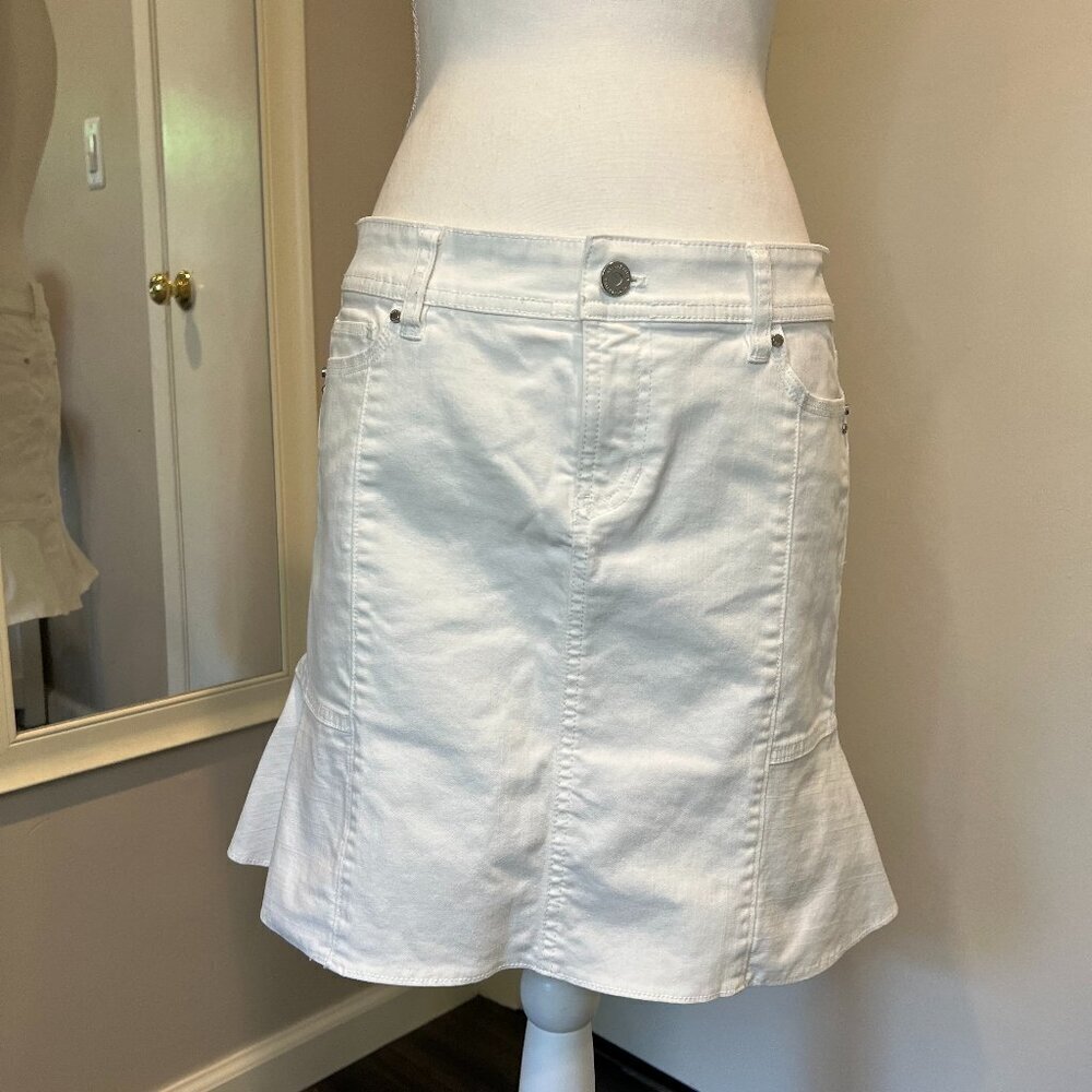 White House Black Market White Denim Peplum Mini Skirt, Size 4